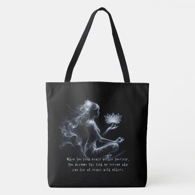 Yoga Instructor Lotus Meditation Pose Glowing Mist Tote Bag (Front)