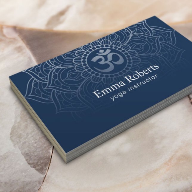 Yoga Instructor Mandala Om Sign Elegant Navy Blue Business Card (Creator Uploaded)