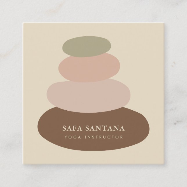 Yoga Instructor Massage Zen Stones Rustic  Square Business Card (Front)