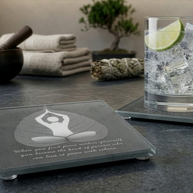 Yoga Instructor Meditation Pose Bodhi Leaf Quotes  Glass Coaster (Creator Uploaded)