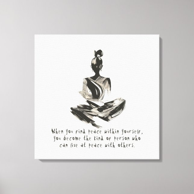Yoga Instructor Meditation Pose Brush Stroke Quote Canvas Print (Front)