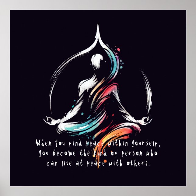 Yoga Instructor Meditation Pose Brush Stroke Quote Poster (Front)