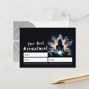 Yoga Instructor Meditation Pose Glowing Mist Lotus Appointment Card