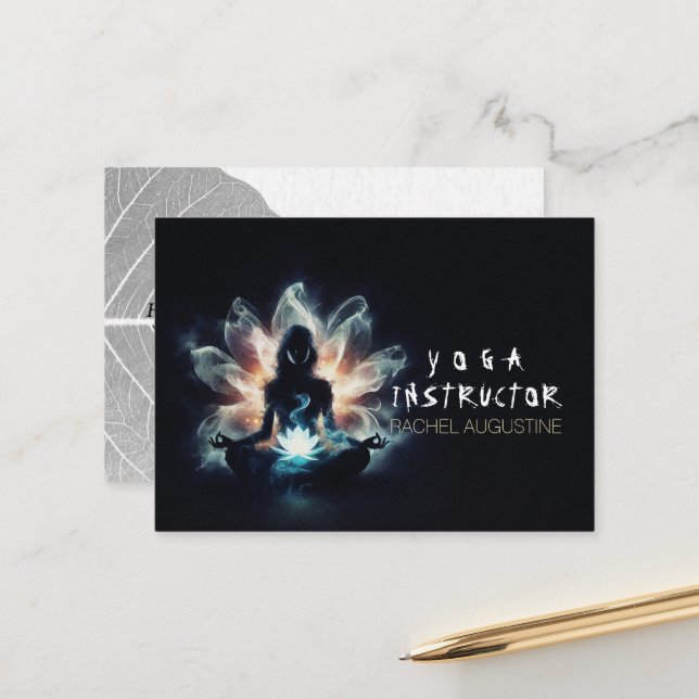 Yoga Instructor Meditation Pose Glowing Mist Lotus Appointment Card (Front/Back In Situ)