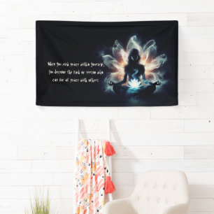 Yoga Instructor Meditation Pose Glowing Mist Lotus Banner