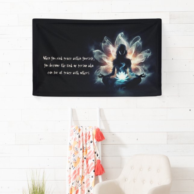Yoga Instructor Meditation Pose Glowing Mist Lotus Banner (Insitu)