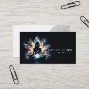 Yoga Instructor Meditation Pose Glowing Mist Lotus Business Card