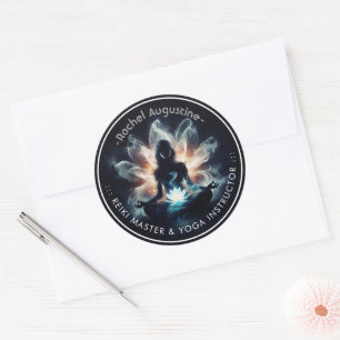 Yoga Instructor Meditation Pose Glowing Mist Lotus Classic Round Sticker