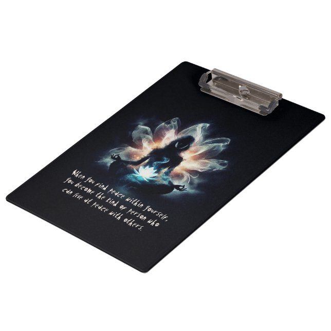 Yoga Instructor Meditation Pose Glowing Mist Lotus Clipboard (Angled)