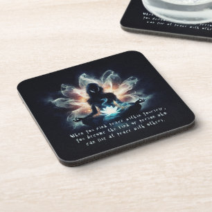 Yoga Instructor Meditation Pose Glowing Mist Lotus Coaster