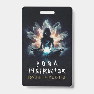 Yoga Instructor Meditation Pose Glowing Mist Lotus ID Badge
