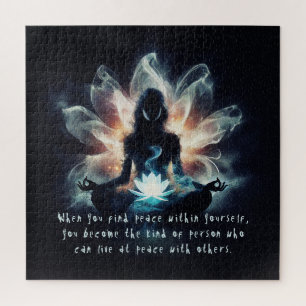 Yoga Instructor Meditation Pose Glowing Mist Lotus Jigsaw Puzzle