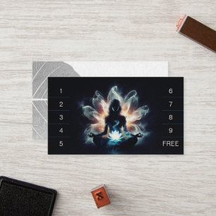 Yoga Instructor Meditation Pose Glowing Mist Lotus Loyalty Card