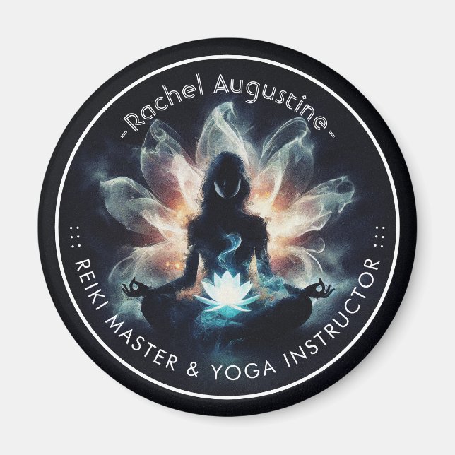 Yoga Instructor Meditation Pose Glowing Mist Lotus Magnet (Front)