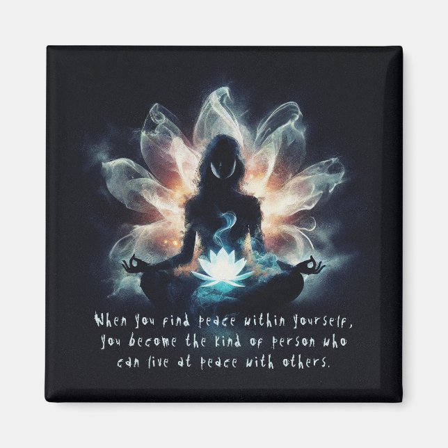Yoga Instructor Meditation Pose Glowing Mist Lotus Magnet (Front)