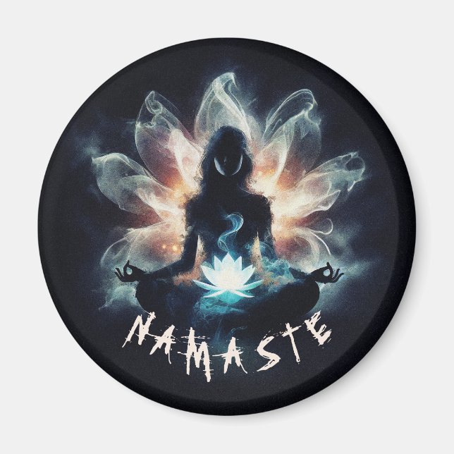 Yoga Instructor Meditation Pose Glowing Mist Lotus Magnet (Front)