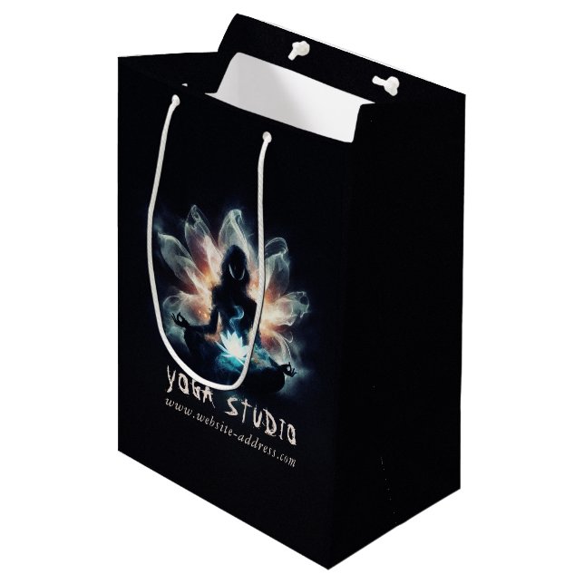 Yoga Instructor Meditation Pose Glowing Mist Lotus Medium Gift Bag (Front Angled)