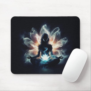 Yoga Instructor Meditation Pose Glowing Mist Lotus Mouse Pad