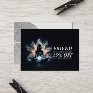 Yoga Instructor Meditation Pose Glowing Mist Lotus Referral Card