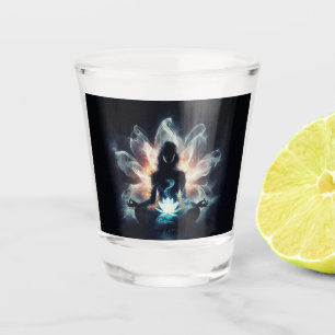 Yoga Instructor Meditation Pose Glowing Mist Lotus Shot Glass