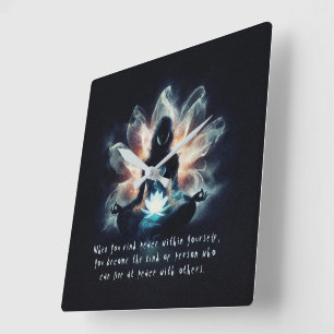 Yoga Instructor Meditation Pose Glowing Mist Lotus Square Wall Clock