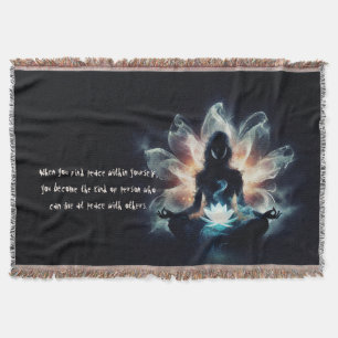 Yoga Instructor Meditation Pose Glowing Mist Lotus Throw Blanket