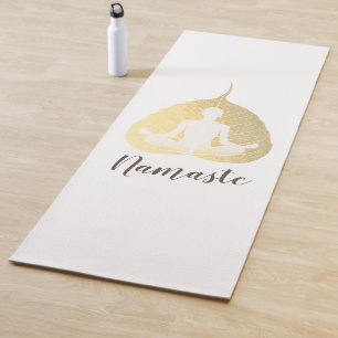 Yoga Instructor Meditation Pose Gold Bodhi Leaf Yoga Mat