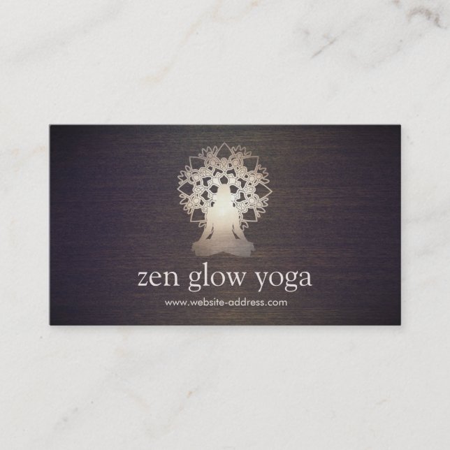 Yoga Instructor Meditation Pose Lotus Mandala Wood Business Card (Front)