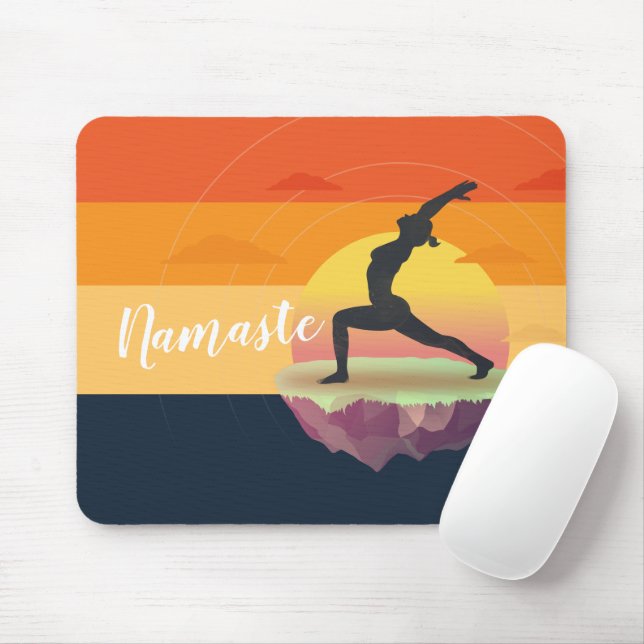 Yoga Instructor Meditation Pose Sun Flying Island Mouse Pad (With Mouse)