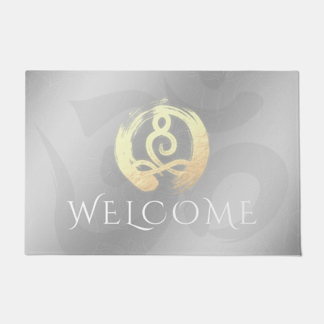 Yoga Instructor Meditation Pose Zen OM Welcome Doormat (Front)
