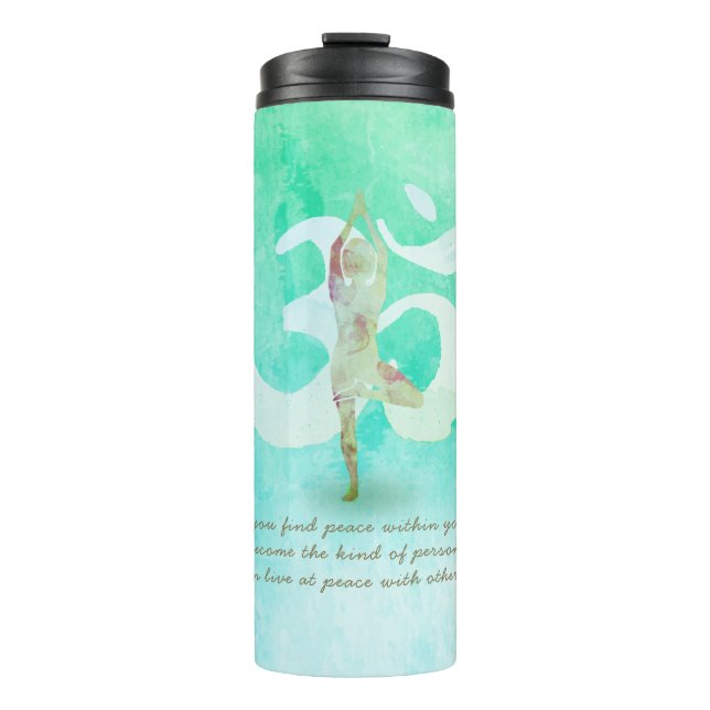 YOGA Instructor Meditation Tree Pose Om Sign Quote Thermal Tumbler (Front)