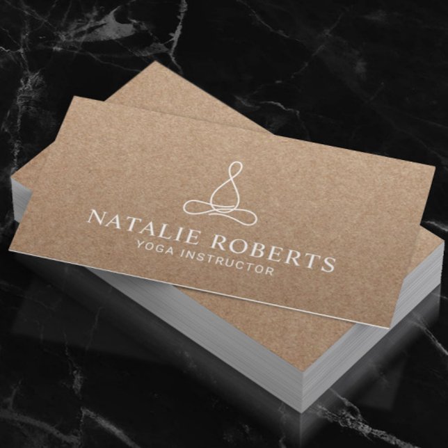 Yoga Instructor Minimalist Line Logo Rustic Kraft Business Card (Creator Uploaded)