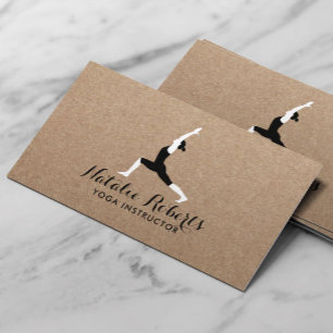 Yoga Instructor Minimalist Yoga Pose Rustic Kraft Business Card