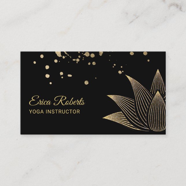 Yoga Instructor Modern Gold Lotus Flower Business Card (Front)