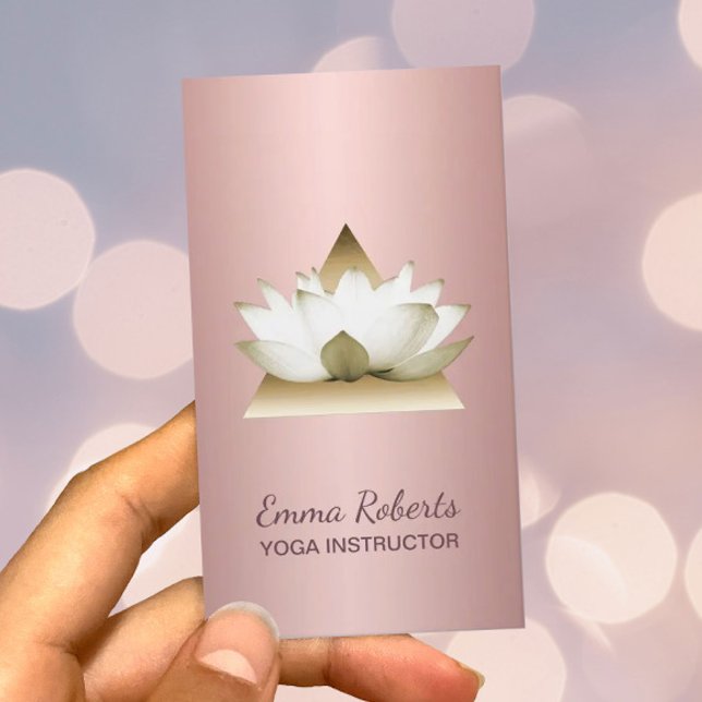 Yoga Instructor Modern Rose Gold Lotus Triangle Business Card (Creator Uploaded)