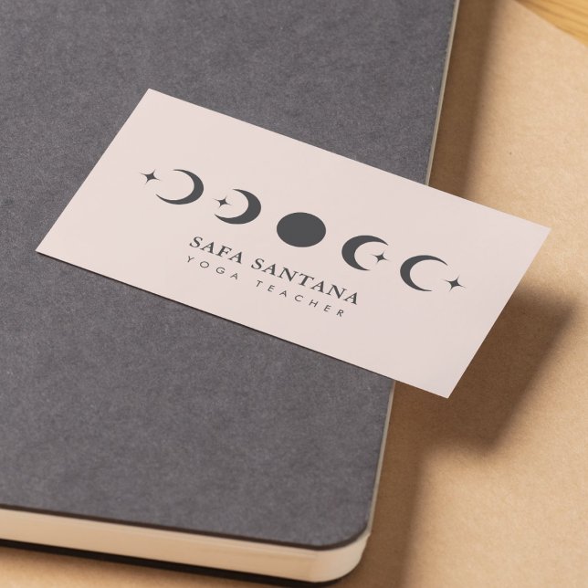 yoga instructor Moon Phases blush pink Business Card (Creator Uploaded)