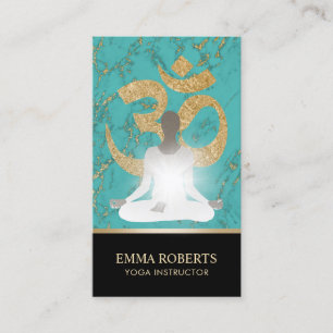 Yoga Instructor Namaste Turquoise & Gold Business Card