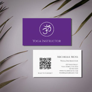 Yoga Instructor Om Symbol QR code Purple Business Card