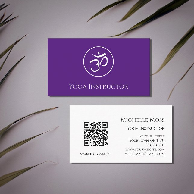 Yoga Instructor Om Symbol QR code Purple  Business Card (Creator Uploaded)