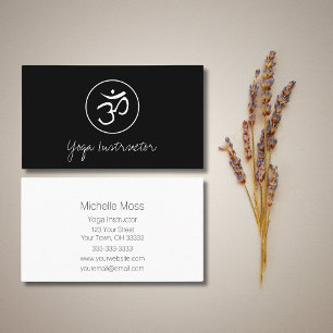 Yoga Instructor Om Symbol Simple Black White Business Card