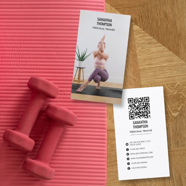 Yoga Instructor Personal Trainer Fitness Photo Business Card (Creator Uploaded)