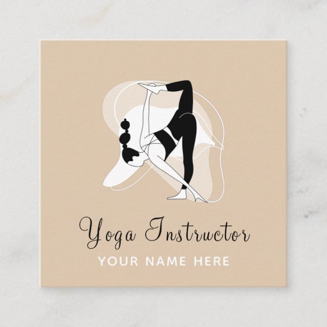 Yoga Instructor Pilates Woman Stretch Illustration Square Business Card (Front)