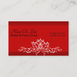Yoga Instructor Red Asian Hand Drawing  Lotus Business Card