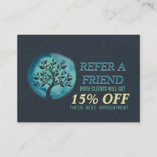 YOGA Instructor Referral Card Chic Black Teal Tree