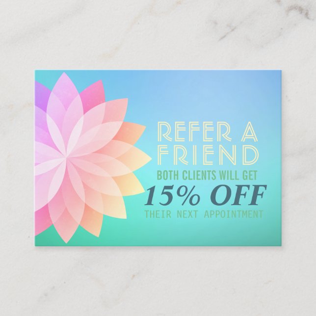 YOGA Instructor Referral Colourful Lotus Mandala Card (Front)