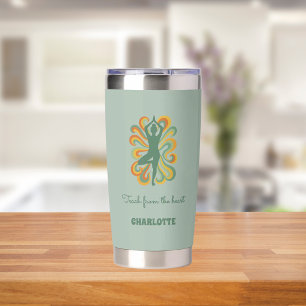 Yoga instructor retro swirls name quote sage green insulated tumbler