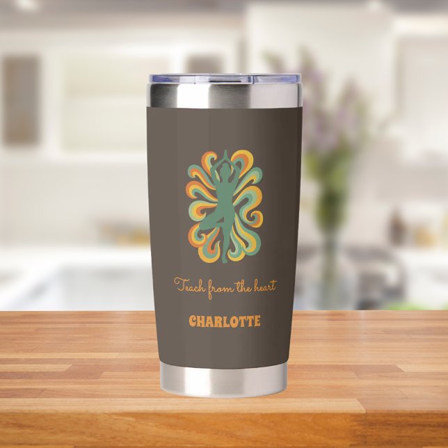 Yoga instructor retro swirls name quote taupe insulated tumbler (Creator Uploaded)