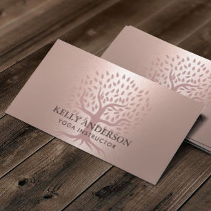 Yoga Instructor Rose Gold Tree Elegant Business Card