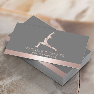 Yoga Instructor Rose Gold Warrior Pose Logo Business Card