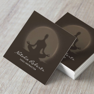 Yoga Instructor Sacred Silhouette Elegant Umber Square Business Card